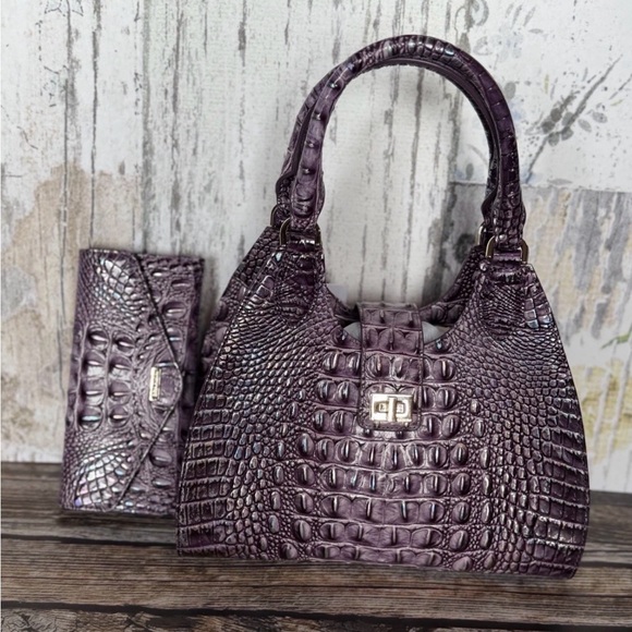 Brahmin Iridescent Purple Crocodile-Embossed Shoulder Bag FiRM - Picture 9 of 16